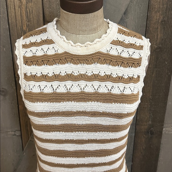 Veronica Beard Templeton Cream & Tan Sleeveless Stripe Knit Dress | Size Small - Picture 7 of 15